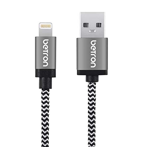 Image of Betron iPhone Charger Cable 1M, Fast Charging USB to Lightning Sync Cable, Nylon Braided, Kevlar Reinforced, Durable Charging Lead for iPhone 14, 13, 12, 11, iPad