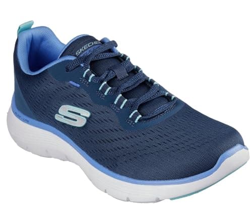 Image of Skechers Women's Flex Appeal 5.0 New Path Sneaker, Navy Mesh/Blue Trim, 3 UK Wide