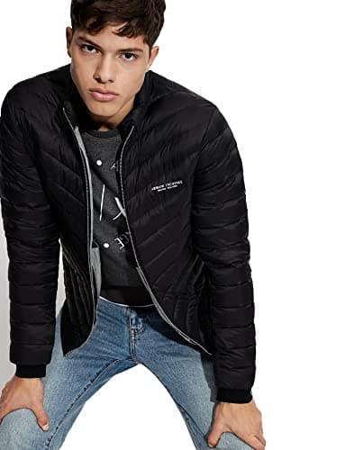 Image of Armani Exchange Quilted Down Milano/New York Logo Zip-up Jacket Down Alternative Coat,