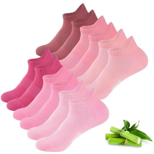 Image of inaWarm Bamboo Trainer Socks Womens 6 Pairs, Breathable Ankle Running Socks, Ladies Sports Low Cut Sock, Athletic Sock with Gift Box for Women Girls Pink 6-8