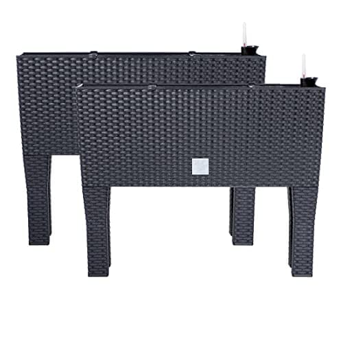 Image of PAFEN 2 x Flower Pot, Flower Box with Feet, 595 x 240 x 460 mm, Plant Pot, Rattan Look, Planter, Water Level Indicator, Balcony Box, Planters, Anthracite