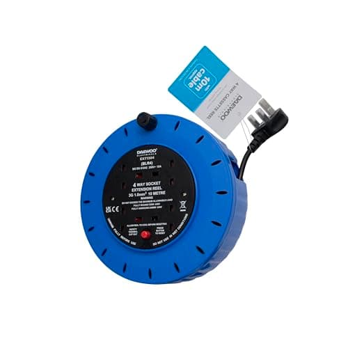 Image of Daewoo Extension Reel, 4 Gang 10 Metres Cassette Reel, with Resettable Safety Cut Out