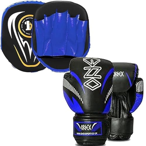 Image of 1x Boxing Gloves And Pads Set Focus Punching MMA Boxing Set Sparring Hook And Jab Strike Pad Kickboxing Target Training Set For Boys & Girls (BLUE/BLACK)