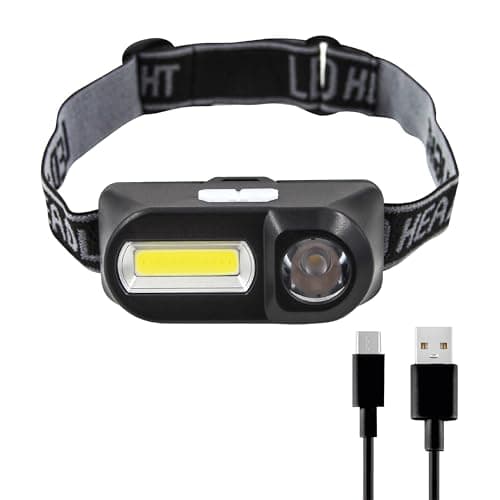 Image of Uni-Com Rechargeable Head Torch – Compact Headlight with 1W LED Spotlight & 1W COB LED Floodlight, Adjustable Strap, Tiltable Beam, Multi Light Settings & Included USB-C Cable for Work & Leisure