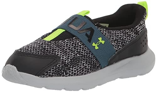 Image of Under Armour Boys' Infant Surge 3 Slip On Running Shoe, 002 Black Static Blue Lime Surge, 8 Child