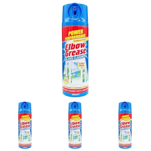 Image of Elbow Grease Glass Cleaner Aerosol - Super Shine, Foaming Action | Cleans Windows, Mirrors, Glass - Streak Free (400ml) (Pack of 4)