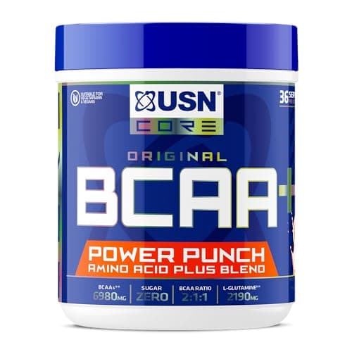 Image of USN Power Punch BCAA Amino Acids Powder, Tangerine Flavour - 400g, Vegan BCAA Powder, Vitamin B6 & No Sugar, Pre Workout or Intra Workout Energy Drink Mix & Dietary Supplement to Maximise Performance