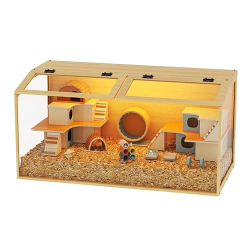 Image of BingoPaw Wooden Hamster Cage Chewproof: Wood Extra Large Hamster Cages Habitats Openable Top with Tempered Glass, Solid Built for for Dwarf Syrian Hamster, Gerbil, Rats XL(100 * 50 * 50cm)