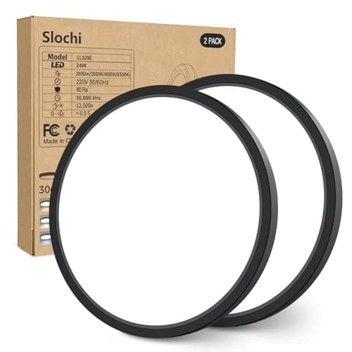 Image of slochi 2Pack Bathroom Light, 3000K/4000K/6500K 3 Color Temperature, Waterproof IP54, Round, Modern, Flush Ceiling Light for Bathroom, Kitchen, Bedroom, Hallway and MoreØ30CM(Black)
