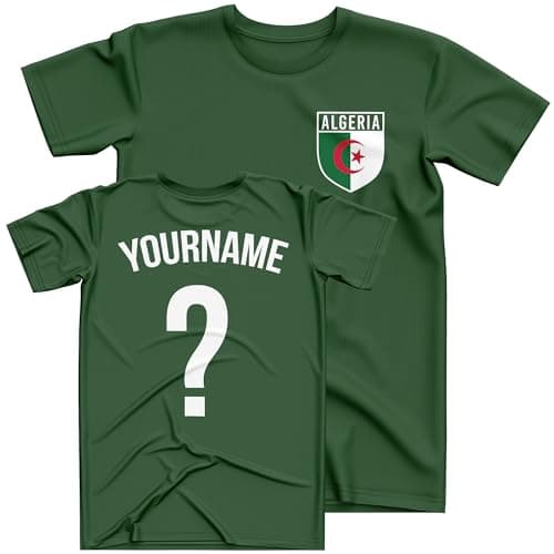 Image of Personalised Algeria Kids T Shirt Custom Name and Number Football Africa Badge Nation Supporters Soccer Boy Girl Tee, 12-13 Years, Bottle