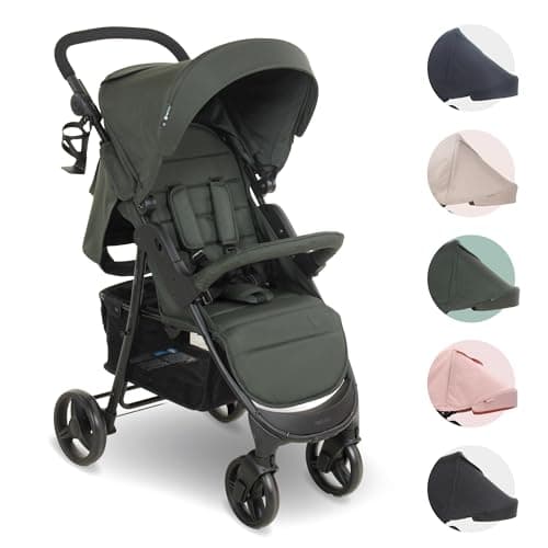Image of My Babiie MB30 Pushchair – from Birth to 4 Years (22kg), Easy Compact Fold, Large Shopping Basket, Adjustable Handle, Stroller Includes Cup Holder, Rain Cover – Forest Green