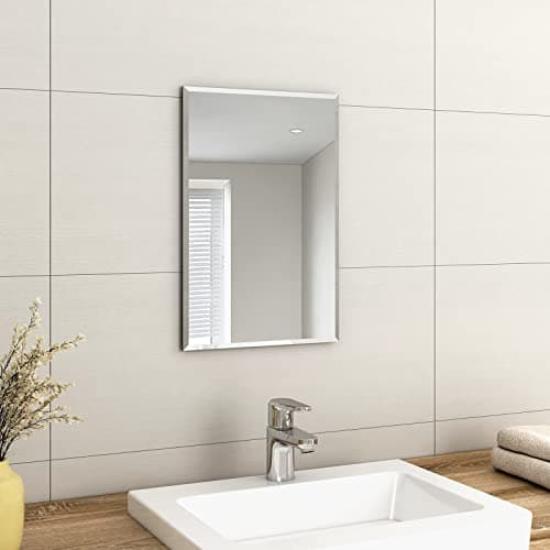 Image of EMKE Bathroom Mirror 300 x 450 mm, Frameless HD Mirrors Wall Mounted for Vanity/Shaving, Rectangle Hanging Bathroom Bedroom Shaving Mirror