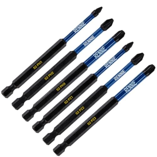 Image of 6 Pack x 90mm Long PZ1 PZ2 PZ3 PH1 PH2 PH3 Impact Screwdriver Driver Bits Set. Heavy Duty PoziDriv POZI NO.1 No.2 No.3 Magnetic Screwdriver Bit Set. Pozi + Phillips Impact Driver Bits