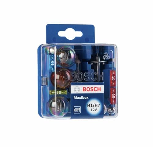 Image of Bosch H1/H7 Maxibox Halogen Bulb Set for Car Headlights and Lamps, 12 V - Spare Bulb Box Containing the Most Essential Bulbs and Fuses