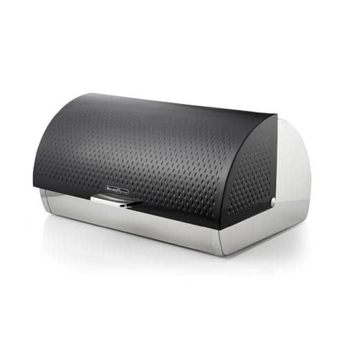 Image of Swan Elegance Bread Bin with Textured Gloss Finish, Roll Top Design and Ventilation for Longer Freshness, 14L, Black