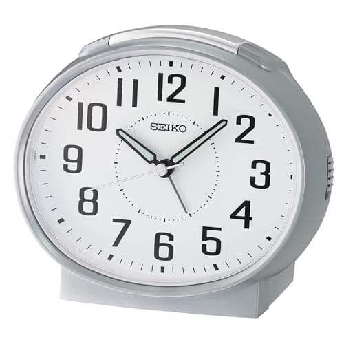 Image of Seiko QHK059S Bedside Quartz Battery Loud Bell Alarm Clock with Clear Dial, Light, Snooze and Silent Sweep Seconds Hand.
