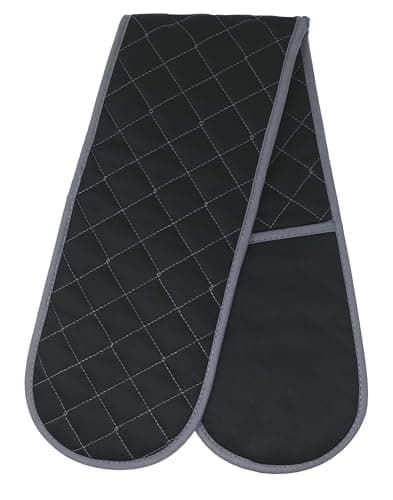 Image of Oven Gloves, Black, Double Oven Mitts, Heat Resistant Cooking Gloves, Machine Washable Catering, BBQ, Kitchen, Baking Mitts, Double Oven Gloves, Pot Holders