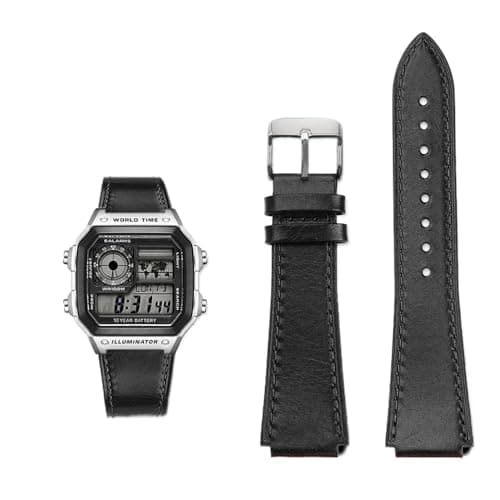 Image of 18MM Retro Cowhide quick release Watchband fit for Casio G-Shock A158/A158W/A168/f91w/AE-1200/A159/A169/AE1300(Black silver pin)