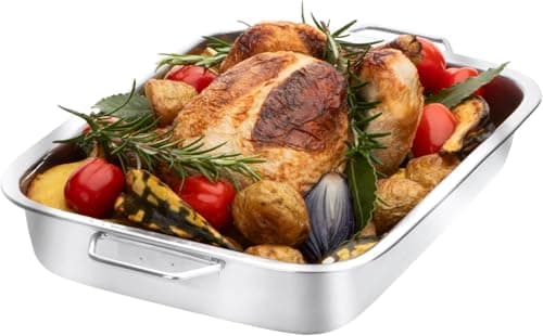 Image of Stainless Steel Roasting Pan with Raised Bottom – 30cm Large Roaster & Baking Tray, Oven Safe, Reinforced Rim, Even Heat Distribution, Ideal for Meats & Vegetables, Dishwasher Safe
