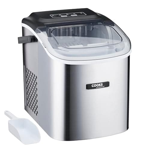 Image of Cooks Professional 12KG Ice Maker Machine with Scoop | Countertop Ice Cube Maker for Home, Kitchen, Bar | Large Capacity 1.3L Water Tank | Quick & Easy with 2 Ice Size Options | No Plumbing | Silver