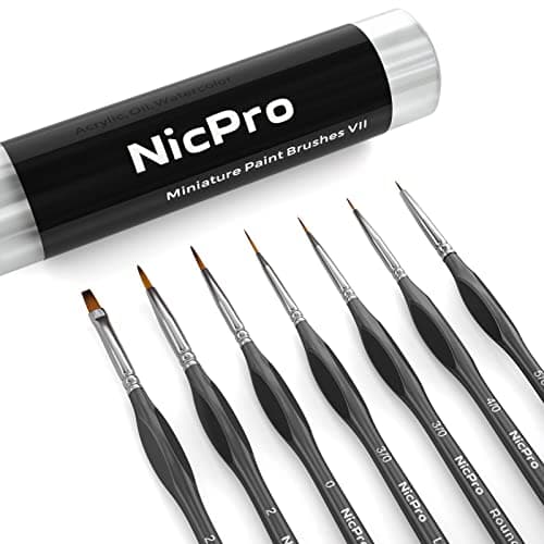 Image of Nicpro Miniature Detail Paint Brush Set, 7 PCS Black Micro Professional Small Fine Painting Brushes for Watercolour Oil Acrylic,Craft Scale Models Rock Painting, Paint by Number with Holder Bag