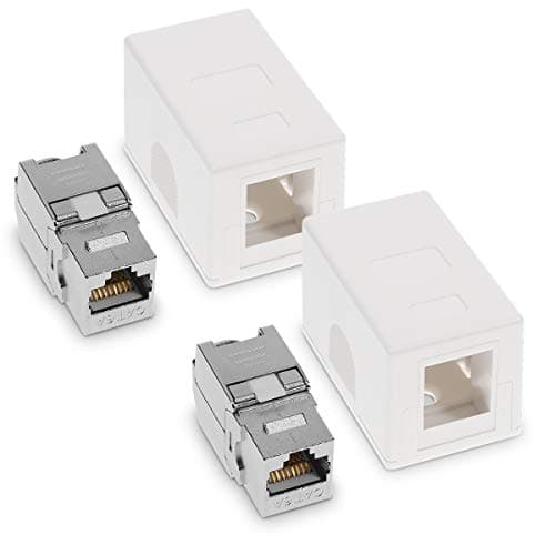 Image of kwmobile 2x RJ45 Network Socket (1 Port) Kit - Shielded Surface Mounted Single Wall Socket with CAT6A Ethernet LAN Cable Port and 2x Keystone Module