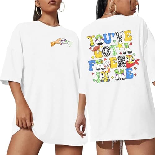 Image of You've Got A Friend in Me Shirt Women Oversized Magical T-Shirt Cute Family Vacation Holiday Funny Graphic Tee Top, White-1, XL