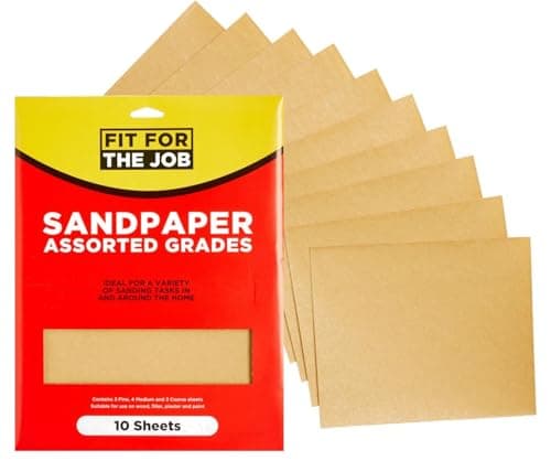 Image of Fit For The Job 10 Large A4 Size Sheets Sandpaper Assorted Grades for Sanding Wood,Furniture,Metal,Plaster For Home Improvement, Decorating & More - 3x Fine, 4x Medium, 3x Coarse 11x9 inch (230x280mm)