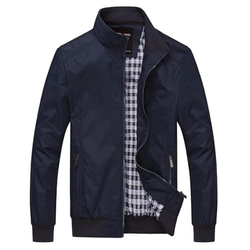 Image of Bomber Jacket Men's Cotton Transition Jackets Men's Lightweight Business Casual Blouson Jacket Stand-Up Collar Hiking Jacket with Pockets Classic Rain Jacket Relaxed Fit Sports Jacket Outdoor Hybrid