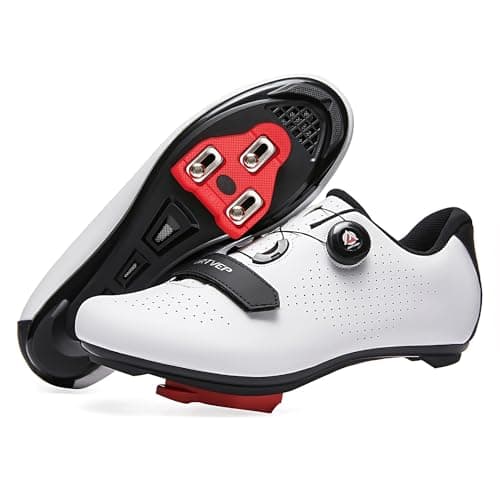 Image of ARTVEP Mens Cycling Shoes Womens,Mountain Road Bikes Shoes Compatible Installation SPD/SPDSL/Look Delta/KEO Cleats,Indoor Cycling Shoes Compatible with Peloton Bike Shoes White Size UK 4