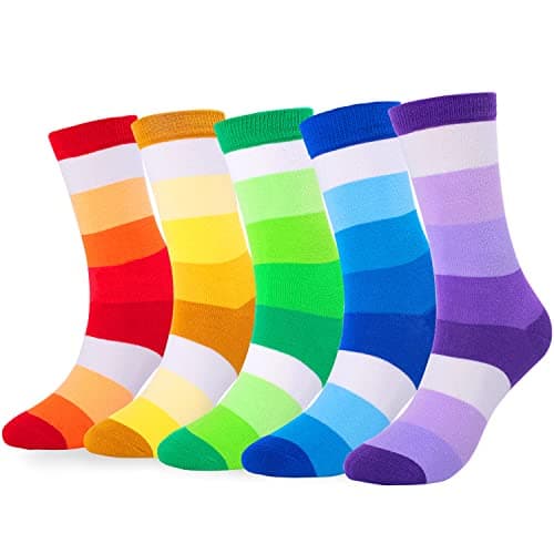 Image of FULIER Mens 5 pack Cotton Rich Smart Design Colourful Comfortable Dress Calf Socks UK 6-13 EUR 39-45 (Bright-Stripe)(Size: One Size)