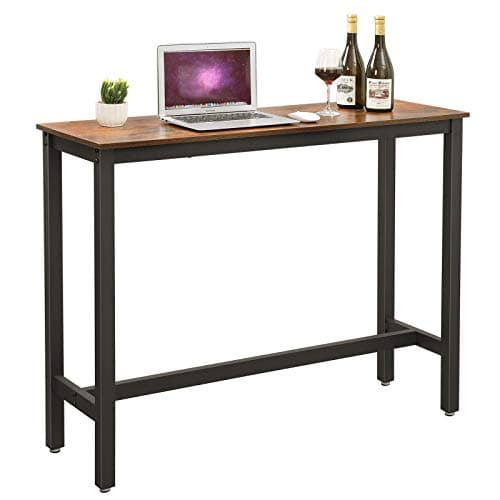 Image of VASAGLE LBT12X Desks, 120 x 40 x 100 cm, Bar Table, Narrow Sturdy Metal Frame, Industrial Design, Vintage Brown/Black, Wood chipboard, steel, 40 x 120 x 100 cm