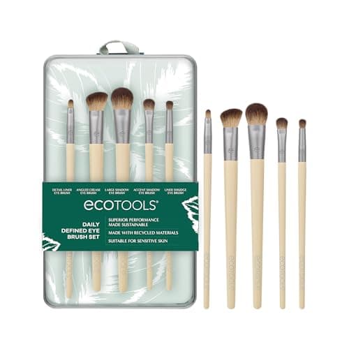 Image of EcoTools Daily Defined Eye Brush Kit + Storage Tray, Eco-Friendly Makeup Brushes For Liquid, Powder, & Cream Eyeshadow & Eyeliner Application, Synthetic Hair, Vegan and Cruelty Free, 5 Piece Set