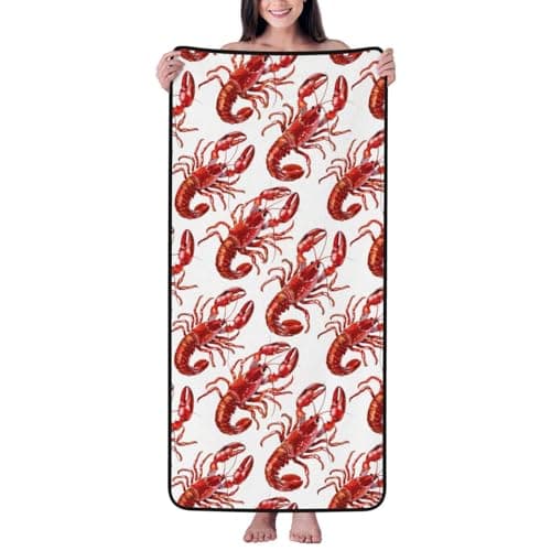 Image of Buewutiry Bath Towel - Cute Cartoon Lobster Print Highly Absorbent Towels for Bathroom, 27x55in Quick Drying Microfiber Bath Towels for Body, Large Soft Shower Towels for Yoga, Spa, Gym