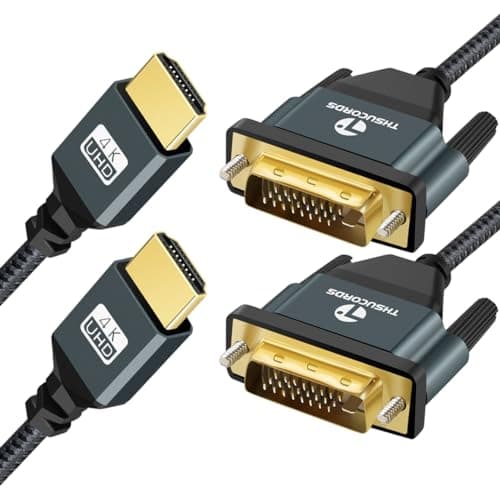 Image of Thsucords 4K HDMI to DVI Cable 2M 2Pack, Gold-Plated & Braided DVI to HDMI Cable Bi Directional Compatible with Projector, Laptop, TV, PC, DVD Player