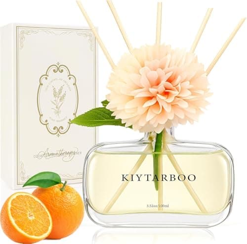 Image of Reed Diffuser, 100ml Orange Scent Diffuser with Sticks, Home Fragrance, Reed Diffusers for Home Bathroom Bedroom Living Room & Office Decor