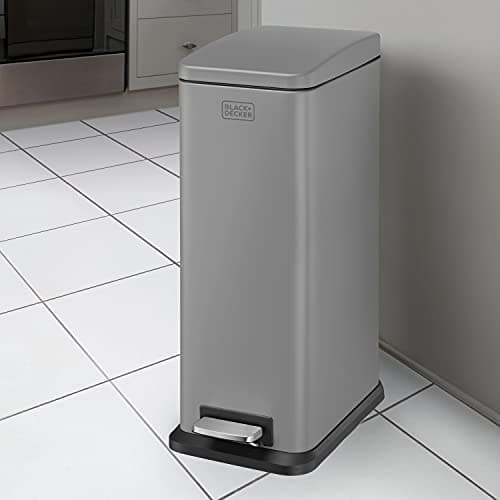 Image of BLACK+DECKER BXBN00014E 20L Grey Slimline Pedal Bin with Soft Close Lid, Stainless Steel, 56cm x 22cm x 36cm