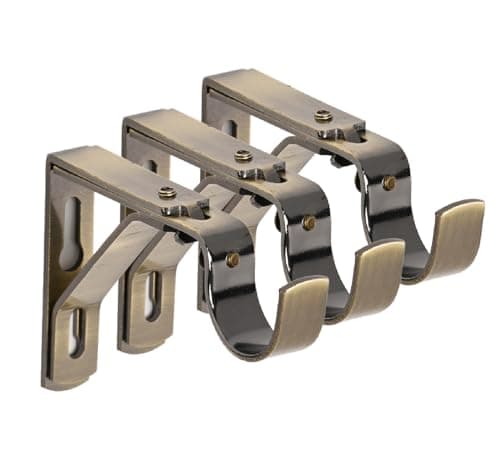 Image of Lister Cartwright 28mm Curtain Pole Ends Metal Extendable Brackets with Adjustable Screws Antique Brass(Pack of 3)