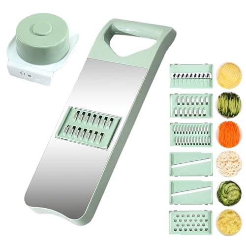 Image of Vegetable Chopper, 7 in 1 Mandoline Food Slicer Cutter with Handheld Container, 6 Blades and Blade Box, Cheese Grater, Cucumber Slicer, Magnetic Kitchen Tools for Veggie Potato Onion Butter Carrot