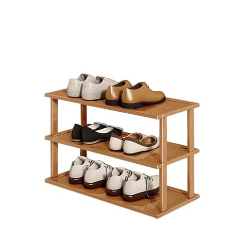 Image of Bamboo Shoe Rack for Entryway, Narrow 3-Tier Free Standing nizer, Multi-Level Storage Shelf for Apartment, Hallway, or Student Room (47cm)