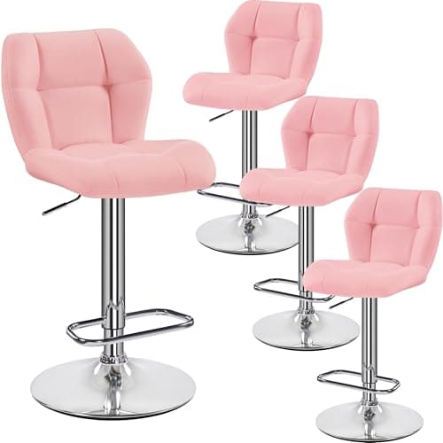 Image of Yaheetech Bar Stools, PU Leather Breakfast Bar Chairs, Swivel Height Adjustable Barstools, Counter Stools with Backrest for Home Kitchen, Restaurant, Pink, 4PCS