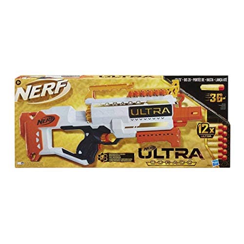 Image of Nerf Ultra Dorado Motorised Blaster, Gold Accents, Fast-Back Loading, 12 Darts, Compatible Only Ultra Darts, 7.62 x 63.5 x 26.67 cm, F2017