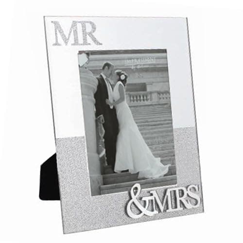 Image of Wedding Day MR & MRS Mirror/Glitter 5"x7" Portrait Photo Frame 3882