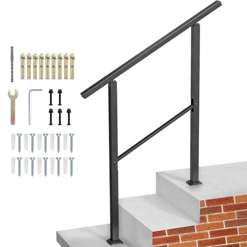 Image of Handrails for Stairs Fit 2 to 3 Steps,Durable Metal Outdoor Handrails for Outside Steps,for Concrete Steps, Porch Deck Railing (Black, 2 to 3 Steps)