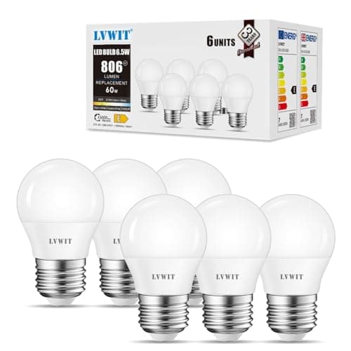 Image of LVWIT E27 Edison Golf Ball Bulb, G45 E27 LED Globe Bulb 60W Equivalent,6.5W 806 Lumen,2700K Warm White Screw Globe Bulbs,G45 Golf Ball Energy Saving Light Bulbs,220-240V, Non-Dimmable, 6 Pack