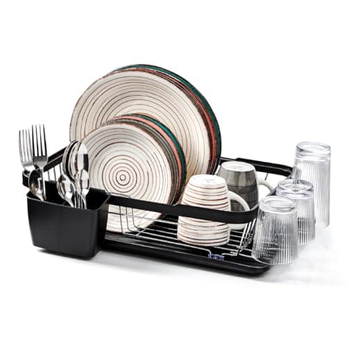 Image of Anika Kitchen Dish Drainer & Drying Rack/Removable Drip Tray & Cutlery Holder/Large Capacity for Kitchen Counter in Black 69049