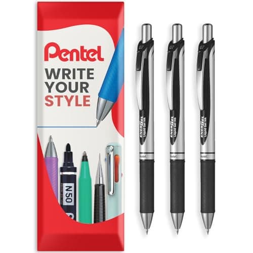 Image of Pentel EnerGel XM BL77 - Retractable Liquid Gel Ink Pen - 0.7mm - 54% Recycled - In Pillow Packaging - Pack of 3 - Black