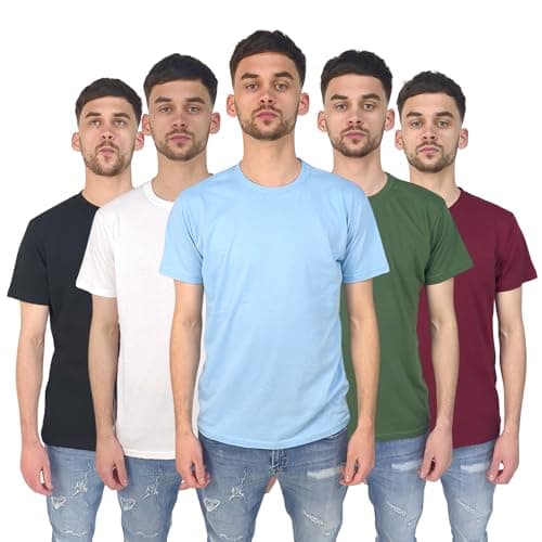 Image of Mens 5 Pack Ultra Soft Organic 100% Plain Cotton Short Sleeves Summer Tees White Blue Green Black Wine Gym Workout Multipack T-Shirts(Pack5, L)