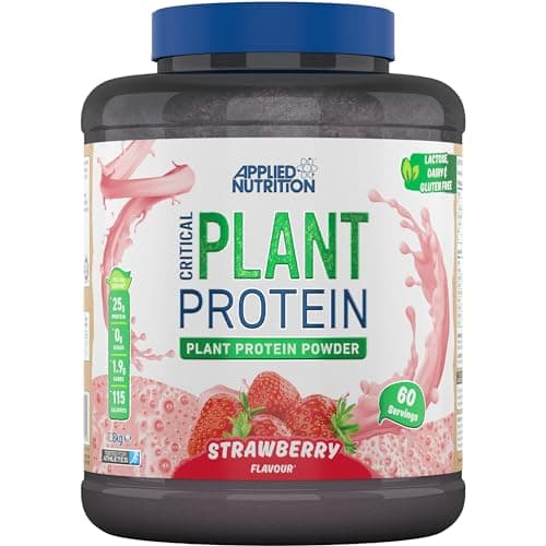 Image of Applied Nutrition Plant Protein Powder – Critical Plant Vegan Protein Shake with SOYA, Pea, Brown Rice Proteins & Essential Amino Acids - Dairy-Free Gym Supplement (1.8kg - 60 Servings) (Strawberry)