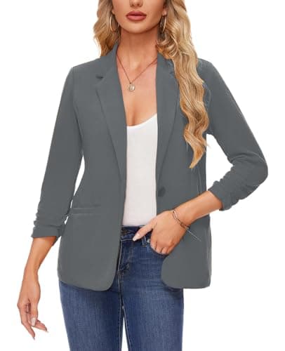 Image of MINTLIMIT Women Blazer Jacket Elegant Notched Lapel for Formal Occasions Tops Coat Outerwear (Dark Grey L)
